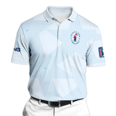 124th U.S. Open Pinehurst Golf Ping Polo Shirt Sports Star Sripe Light Blue Polo Shirt For Men