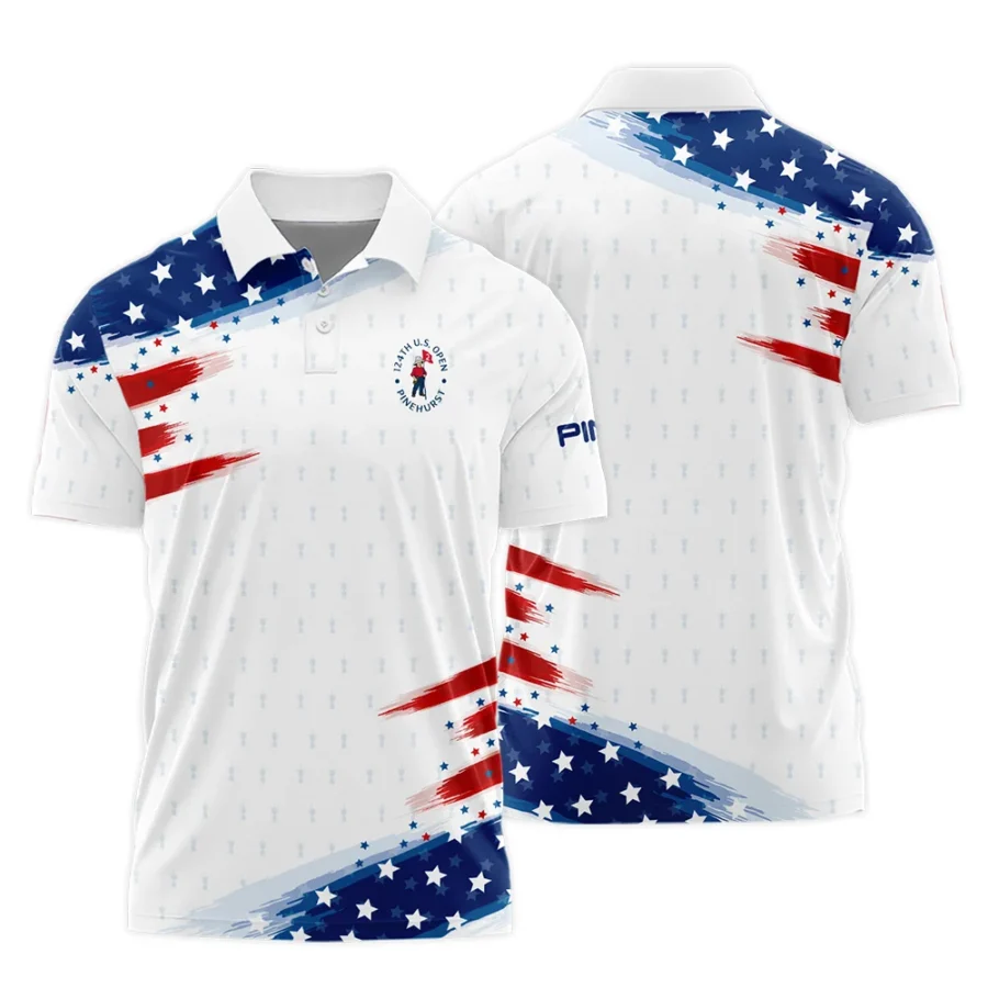 Tournament 124th U.S. Open Pinehurst Ping Polo Shirt Flag American White And Blue All Over Print Polo Shirt For Men