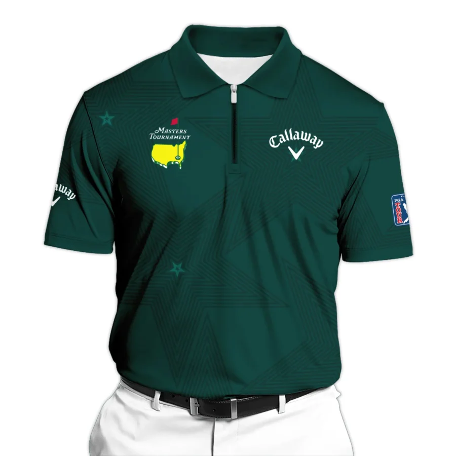 Golf Sport Masters Tournament Callaway Zipper Polo Shirt Sports Star Sripe Dark Green Zipper Polo Shirt For Men
