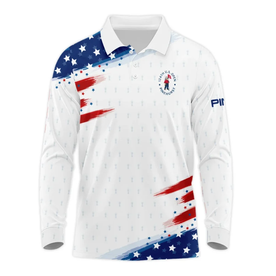 Tournament 124th U.S. Open Pinehurst Ping Long Polo Shirt Flag American White And Blue All Over Print Long Polo Shirt For Men
