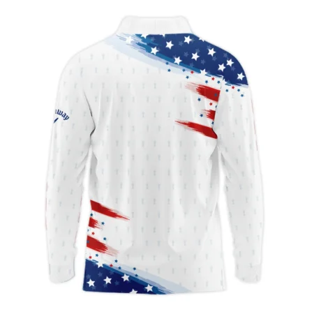 Tournament 124th U.S. Open Pinehurst Callaway Long Polo Shirt Flag American White And Blue All Over Print Long Polo Shirt For Men