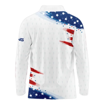 Tournament 124th U.S. Open Pinehurst Ping Long Polo Shirt Flag American White And Blue All Over Print Long Polo Shirt For Men