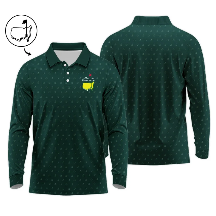 Masters Tournament Golf Long Polo Shirt Pattern Cup Dark Green Long Polo Shirt For Men