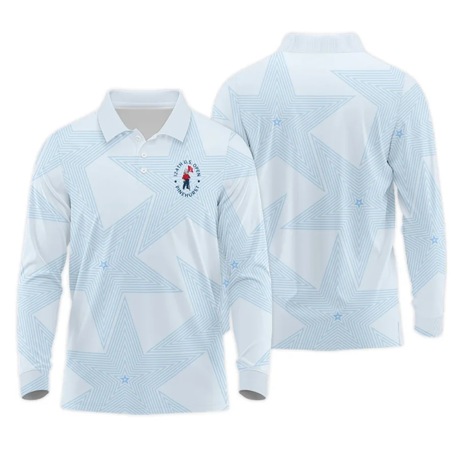 Golf Sport 124th U.S. Open Pinehurst Long Polo Shirt Sports Star Sripe Light Blue Long Polo Shirt For Men