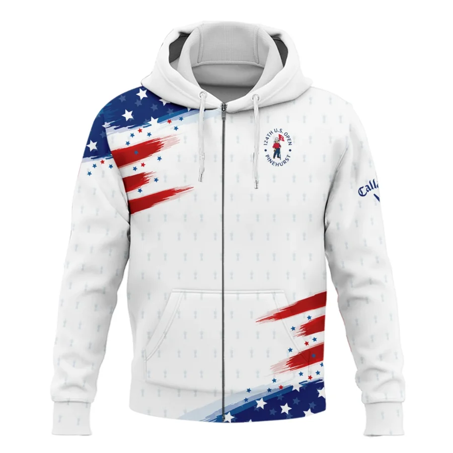 Tournament 124th U.S. Open Pinehurst Callaway Zipper Hoodie Shirt Flag American White And Blue All Over Print Zipper Hoodie Shirt