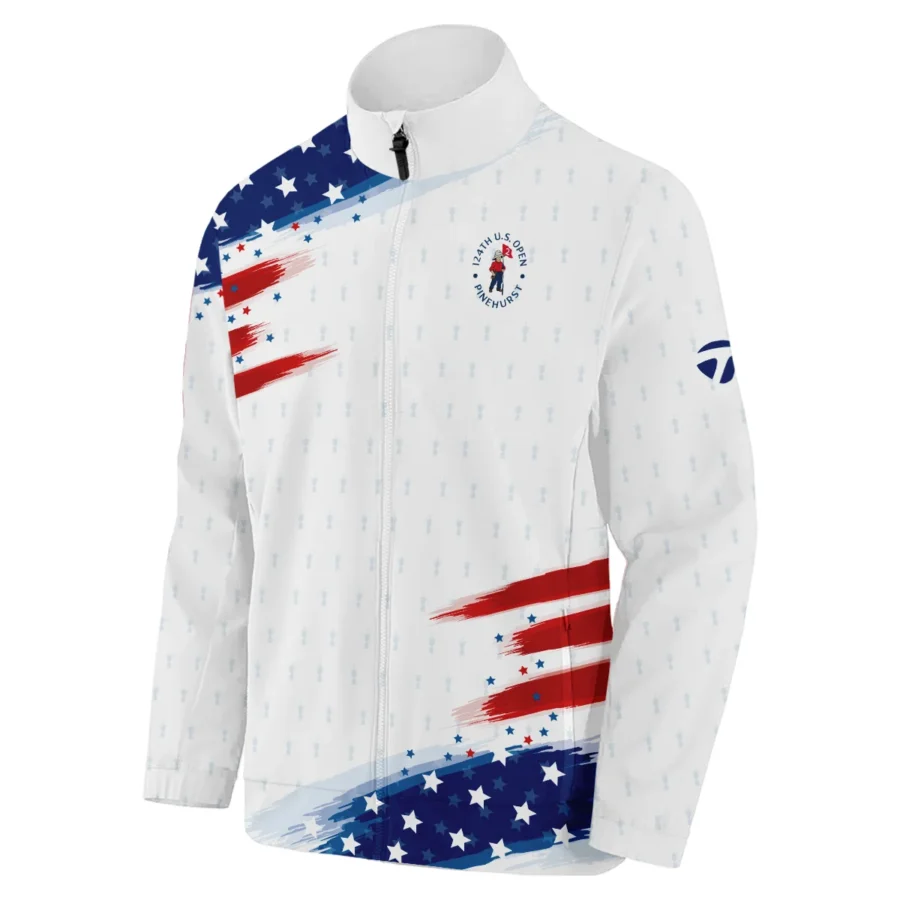 Tournament 124th U.S. Open Pinehurst Taylor Made Stand Colar Jacket Flag American White And Blue All Over Print Stand Colar Jacket