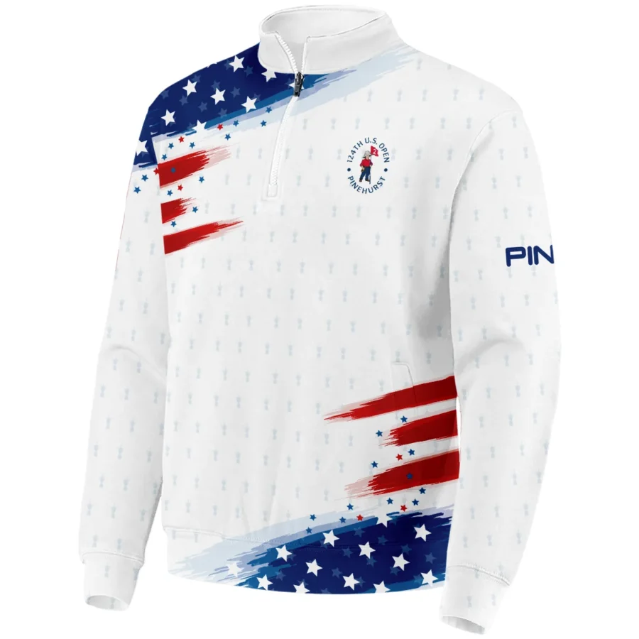 Tournament 124th U.S. Open Pinehurst Ping Quarter-Zip Jacket Flag American White And Blue All Over Print Quarter-Zip Jacket
