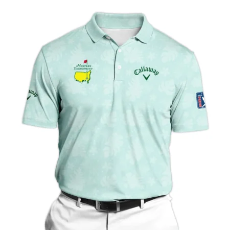 Callaway Masters Tournament Sports Zipper Polo Shirt Green Pastel Floral Hawaiian Pattern All Over Print Zipper Polo Shirt For Men