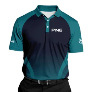 2024 PGA Championship Ping Golf Long Polo Shirt Dark Cyan Very Dark Blue Gradient Golf Sports All Over Print Long Polo Shirt For Men