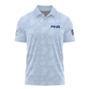 124th U.S. Open Pinehurst Ping Golf Zipper Polo Shirt Light Blue Pastel Floral Hawaiian Pattern All Over Print Zipper Polo Shirt For Men