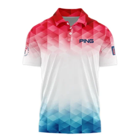 124th U.S. Open Pinehurst Ping Golf Sport Polo Shirt Blue Red Abstract Geometric Triangles All Over Print Polo Shirt For Men