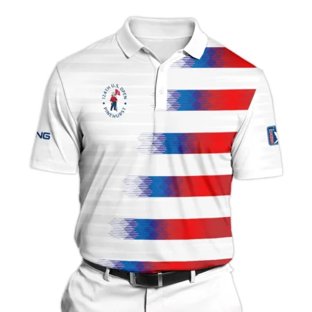 Ping 124th U.S. Open Pinehurst Golf Sport Polo Shirt Blue Red White Abstract All Over Print Polo Shirt For Men