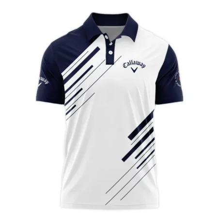 Callaway 124th U.S. Open Pinehurst Golf Zipper Polo Shirt Striped Pattern Dark Blue White All Over Print Zipper Polo Shirt For Men