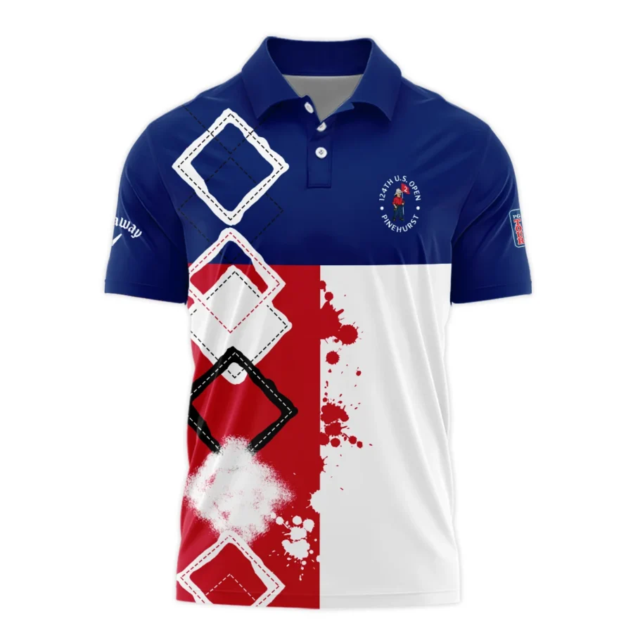 124th U.S. Open Pinehurst Callaway Polo Shirt Blue Red White Pattern Grunge All Over Print Polo Shirt For Men