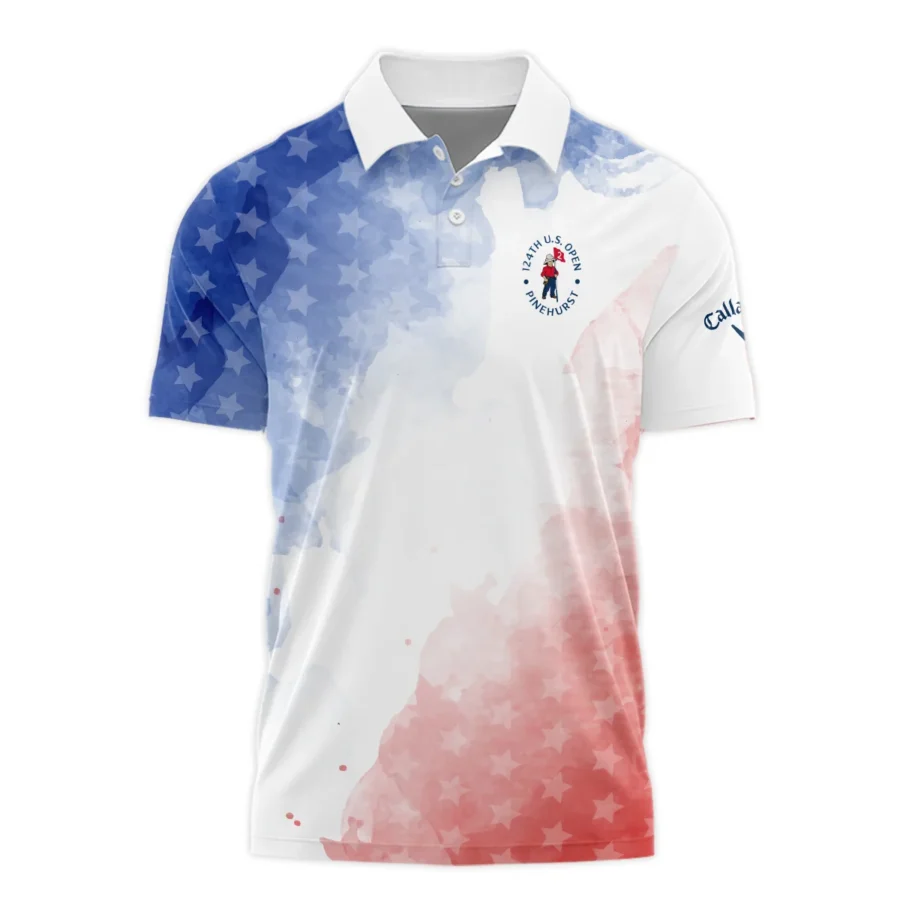 124th U.S. Open Pinehurst Golf Callaway Polo Shirt Stars Blue Red Watercolor Golf Sports All Over Print Polo Shirt For Men