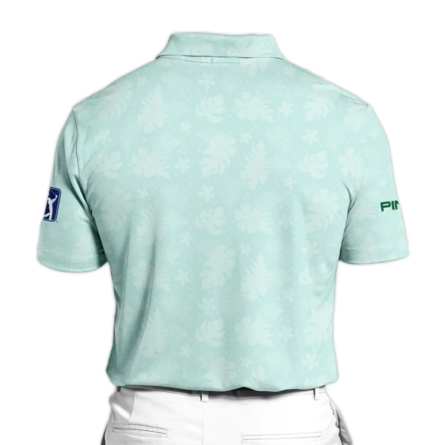 Ping Masters Tournament Sports Zipper Polo Shirt Green Pastel Floral Hawaiian Pattern All Over Print Zipper Polo Shirt For Men