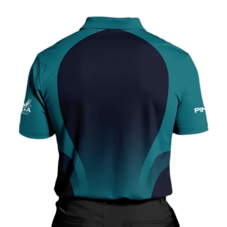 2024 PGA Championship Ping Golf Zipper Polo Shirt Dark Cyan Very Dark Blue Gradient Golf Sports All Over Print Zipper Polo Shirt For Men