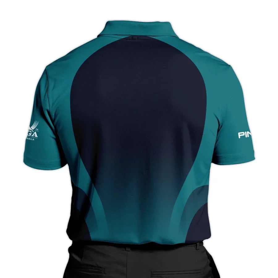 2024 PGA Championship Ping Golf Polo Shirt Dark Cyan Very Dark Blue Gradient Golf Sports All Over Print Polo Shirt For Men