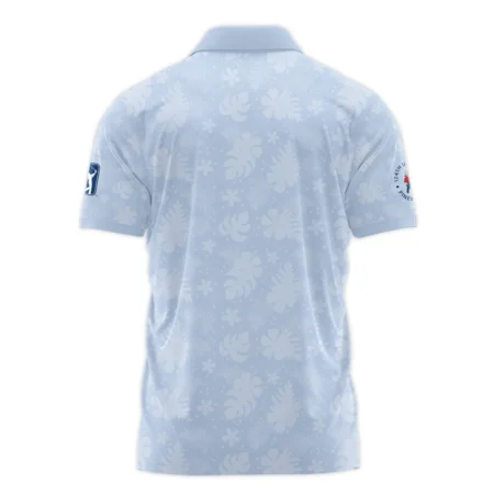 124th U.S. Open Pinehurst Callaway Golf Zipper Polo Shirt Light Blue Pastel Floral Hawaiian Pattern All Over Print Zipper Polo Shirt For Men