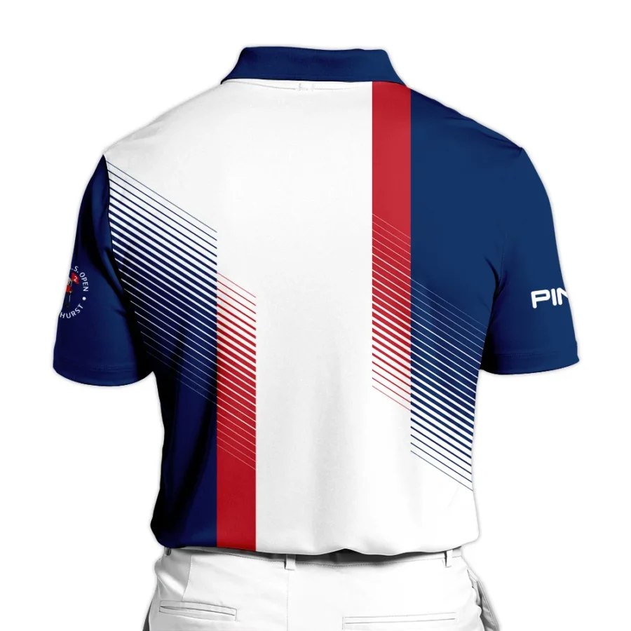 Sport Ping 124th U.S. Open Pinehurst Golf Zipper Polo Shirt Blue Red Striped Pattern White All Over Print Zipper Polo Shirt For Men