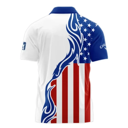 Golf Sport Callaway 124th U.S. Open Pinehurst Zipper Polo Shirt USA Flag Pattern Blue White All Over Print Zipper Polo Shirt For Men