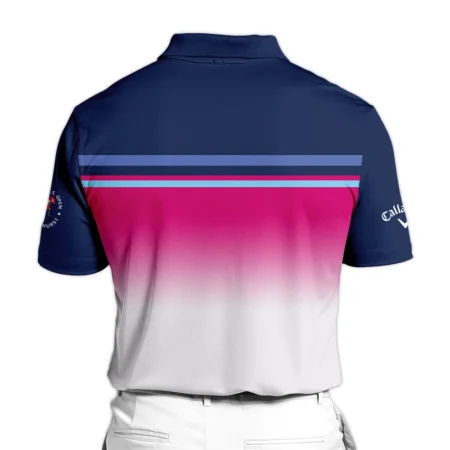 Sport Callaway 124th U.S. Open Pinehurst Zipper Polo Shirt White Strong Pink Very Dark Blue Pattern  All Over Print Zipper Polo Shirt For Men