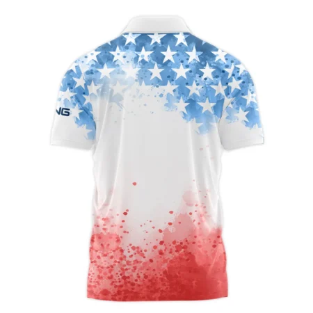 Special Version 124th U.S. Open Pinehurst Ping Zipper Polo Shirt Watercolor Blue Red Stars Zipper Polo Shirt For Men