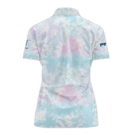 Tie dye Pattern 79th U.S. Women’s Open Lancaster Ping Zipper Polo Shirt Blue Mix Pink All Over Print Zipper Polo Shirt For Woman