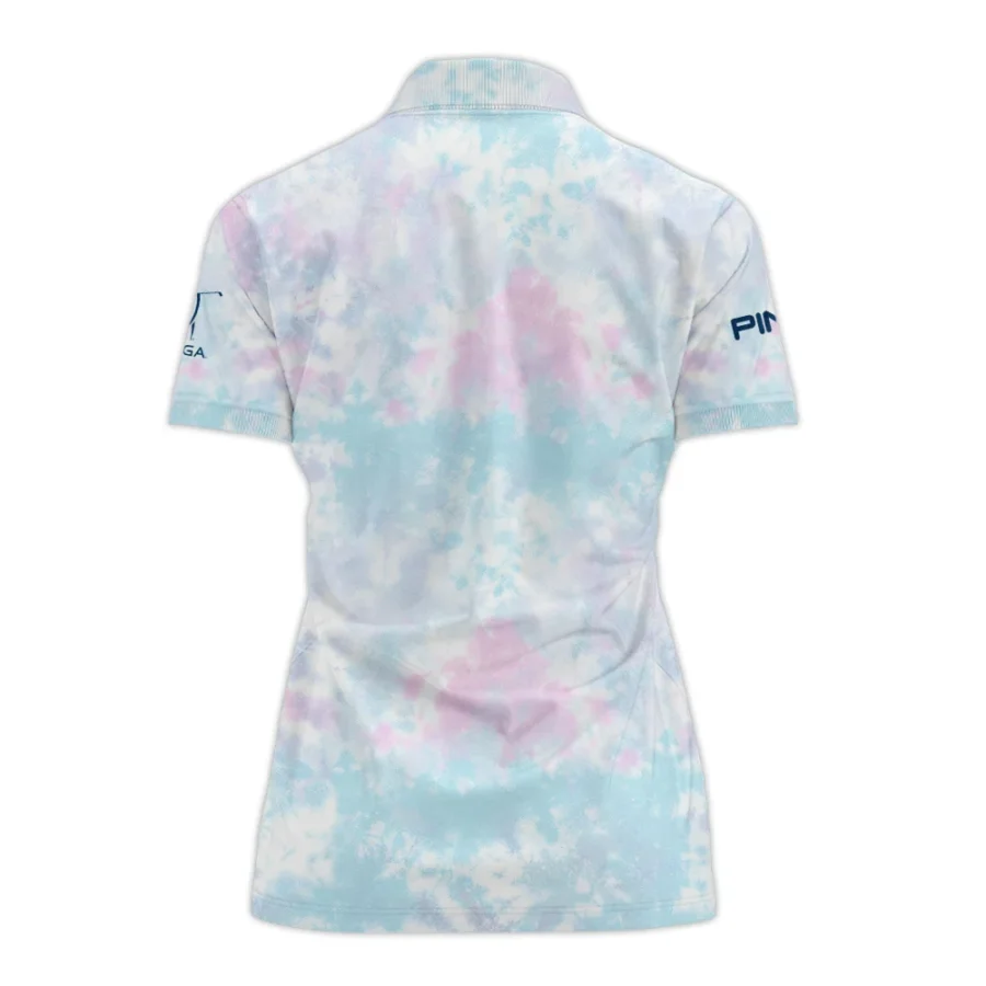 Tie dye Pattern 79th U.S. Women’s Open Lancaster Ping Zipper Polo Shirt Blue Mix Pink All Over Print Zipper Polo Shirt For Woman