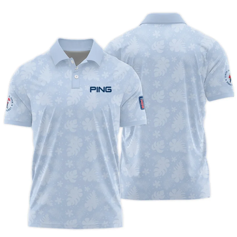 124th U.S. Open Pinehurst Ping Golf Polo Shirt Light Blue Pastel Floral Hawaiian Pattern All Over Print Polo Shirt For Men