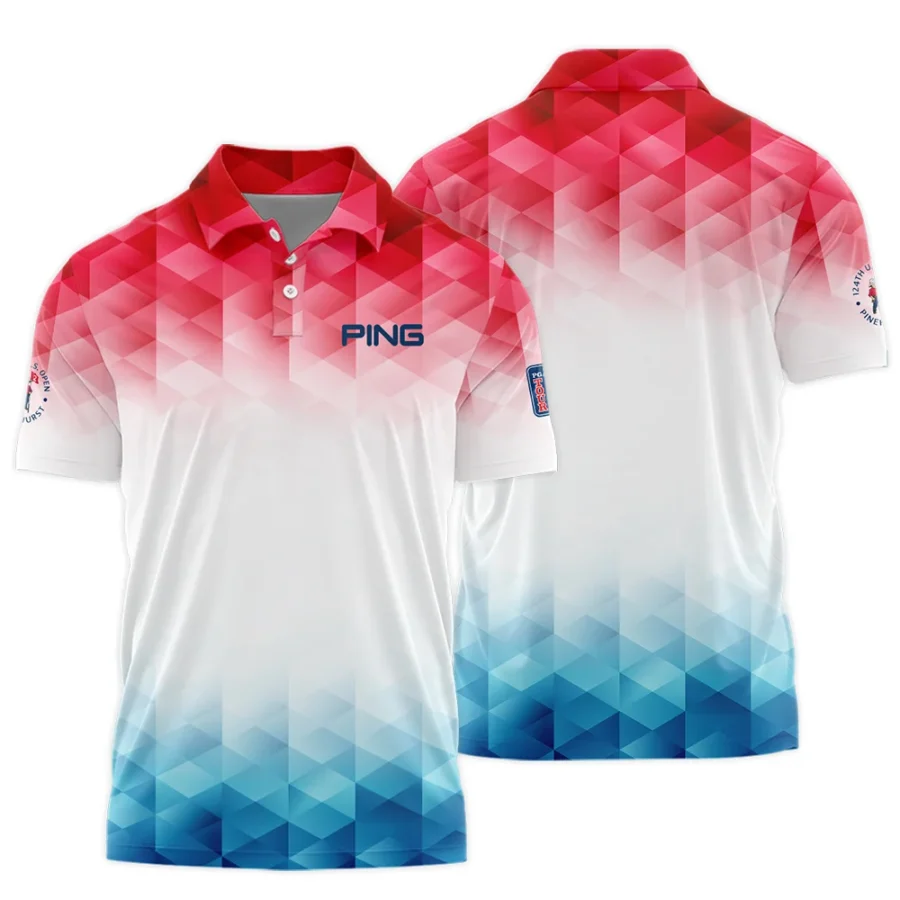 124th U.S. Open Pinehurst Ping Golf Sport Polo Shirt Blue Red Abstract Geometric Triangles All Over Print Polo Shirt For Men