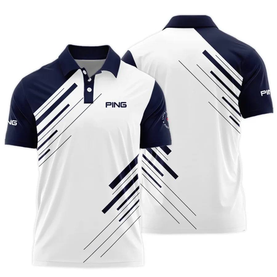 Ping 124th U.S. Open Pinehurst Golf Polo Shirt Striped Pattern Dark Blue White All Over Print Polo Shirt For Men