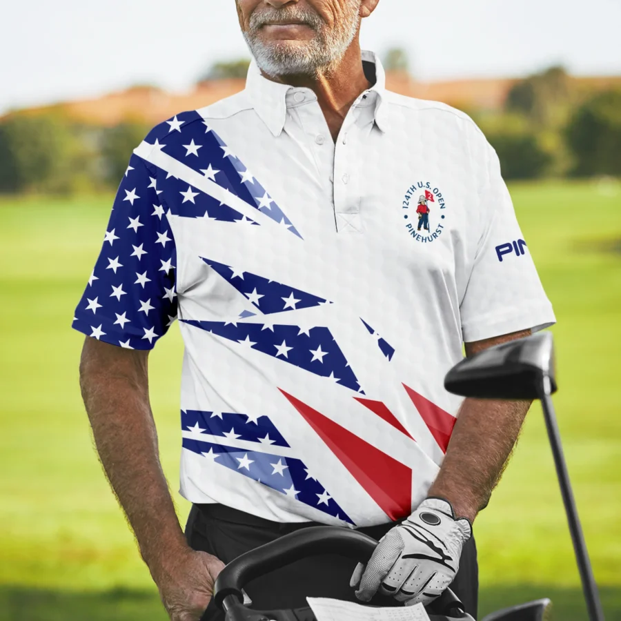 124th U.S. Open Pinehurst Ping Polo Shirt Golf Pattern White USA Flag All Over Print Polo Shirt For Men