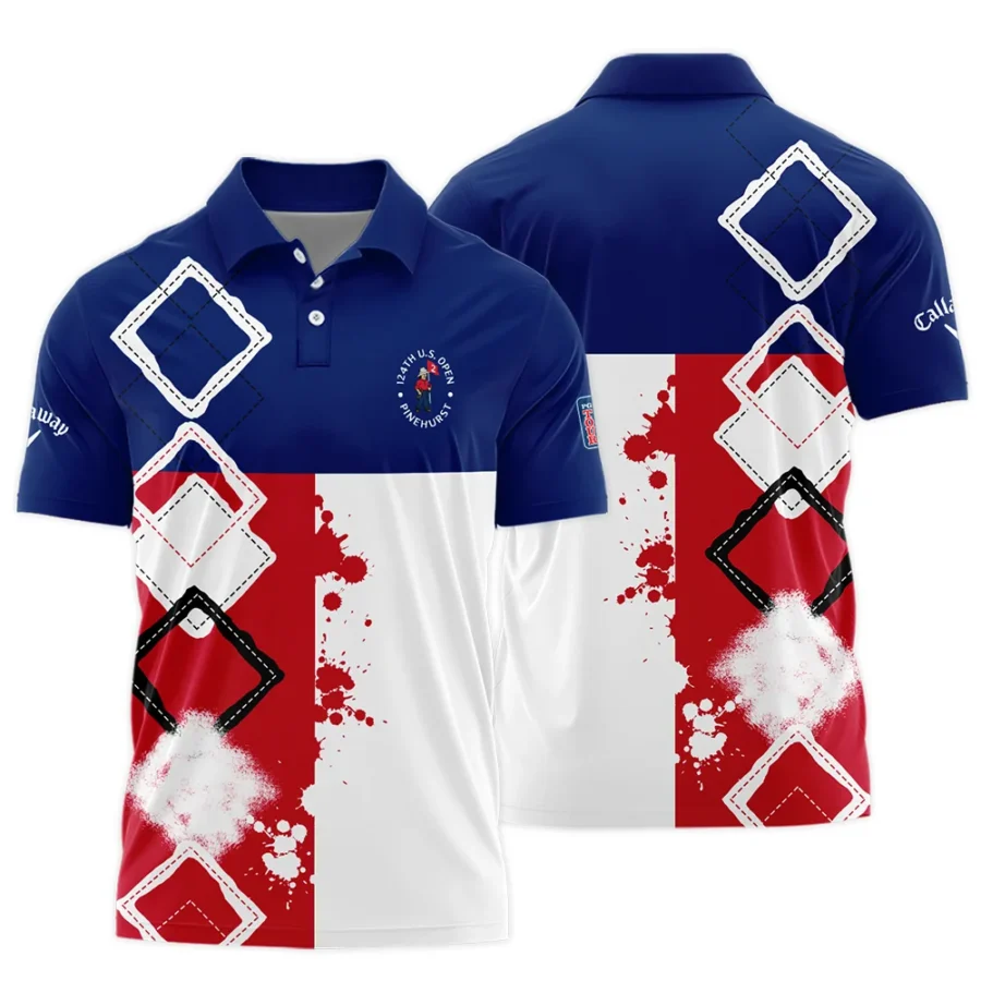 124th U.S. Open Pinehurst Callaway Polo Shirt Blue Red White Pattern Grunge All Over Print Polo Shirt For Men