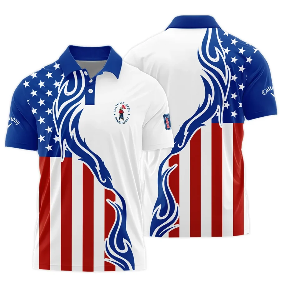 Golf Sport Callaway 124th U.S. Open Pinehurst Polo Shirt USA Flag Pattern Blue White All Over Print Polo Shirt For Men