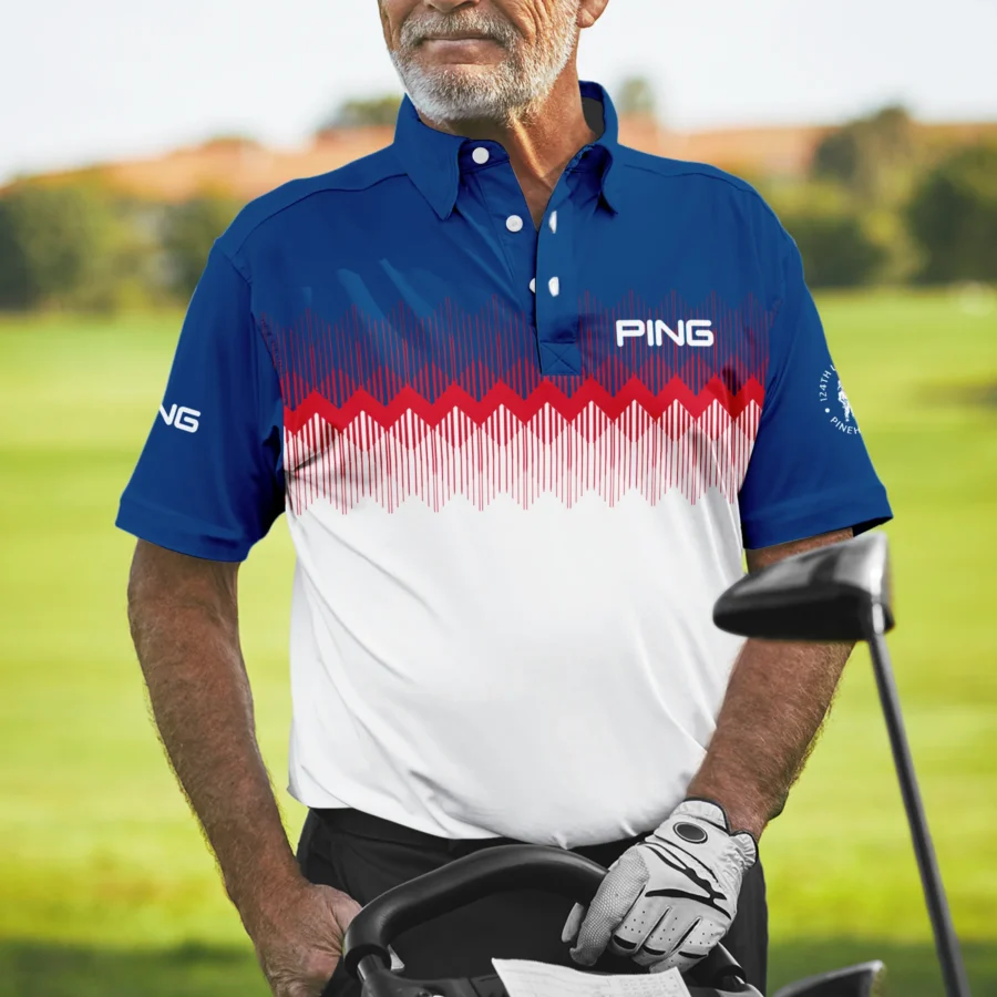 Ping 124th U.S. Open Pinehurst Polo Shirt Blue Red Fabric Pattern Golf Polo Shirt For Men