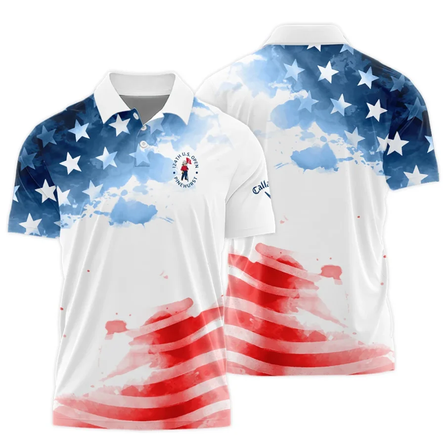 Golf 124th U.S. Open Pinehurst Callaway Polo Shirt US Flag Watercolor Golf Sports All Over Print Polo Shirt For Men