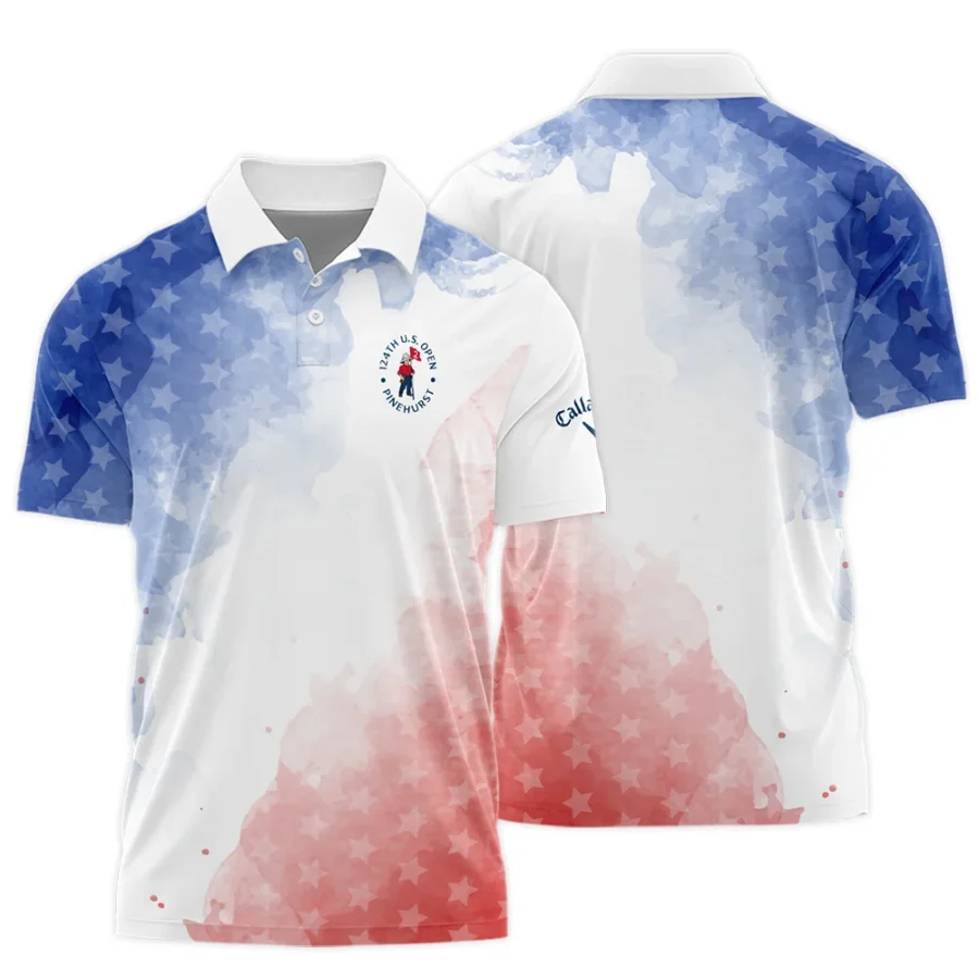 124th U.S. Open Pinehurst Golf Callaway Polo Shirt Stars Blue Red Watercolor Golf Sports All Over Print Polo Shirt For Men