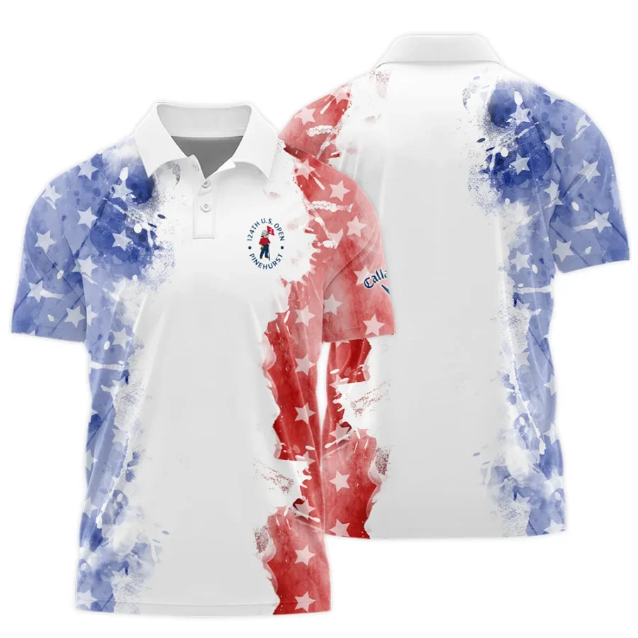 124th U.S. Open Pinehurst Special Version Callaway Polo Shirt Blue Red Watercolor Polo Shirt For Men