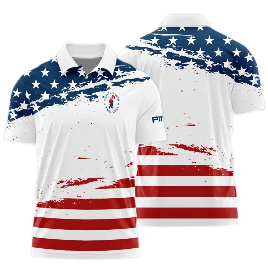 124th U.S. Open Pinehurst Special Version Ping Polo Shirt Blue Red White Color Polo Shirt For Men