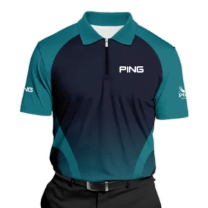 2024 PGA Championship Ping Golf Long Polo Shirt Dark Cyan Very Dark Blue Gradient Golf Sports All Over Print Long Polo Shirt For Men