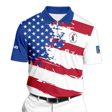 Sports Ping 124th U.S. Open Pinehurst Long Polo Shirt USA Flag Grunge White All Over Print Long Polo Shirt For Men