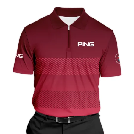 Golf Ping 124th U.S. Open Pinehurst Sports Long Polo Shirt Red Gradient Stripes Pattern All Over Print Long Polo Shirt For Men