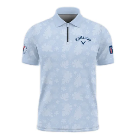 124th U.S. Open Pinehurst Callaway Golf Zipper Polo Shirt Light Blue Pastel Floral Hawaiian Pattern All Over Print Zipper Polo Shirt For Men