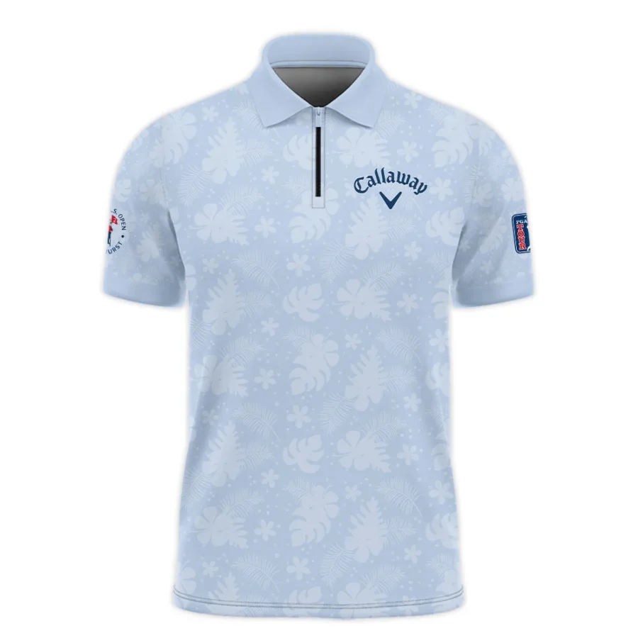 124th U.S. Open Pinehurst Callaway Golf Zipper Polo Shirt Light Blue Pastel Floral Hawaiian Pattern All Over Print Zipper Polo Shirt For Men