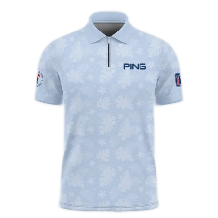 124th U.S. Open Pinehurst Ping Golf Zipper Polo Shirt Light Blue Pastel Floral Hawaiian Pattern All Over Print Zipper Polo Shirt For Men