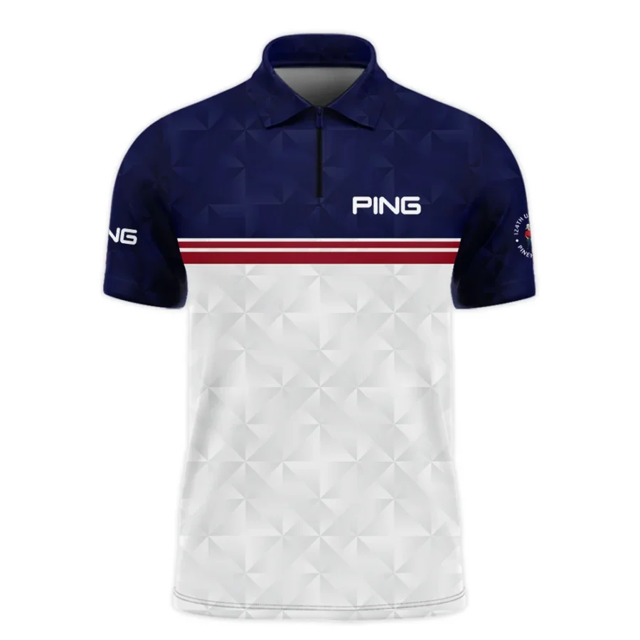 Golf Sport 124th U.S. Open Pinehurst Ping Zipper Polo Shirt Dark Blue White Abstract Geometric Triangles All Over Print Zipper Polo Shirt For Men