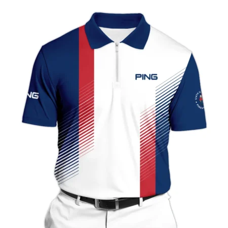 Sport Ping 124th U.S. Open Pinehurst Golf Zipper Polo Shirt Blue Red Striped Pattern White All Over Print Zipper Polo Shirt For Men