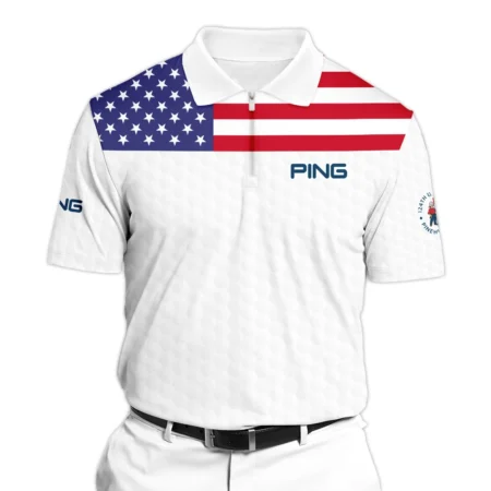 Ping 124th U.S. Open Pinehurst Zipper Polo Shirt USA Flag Golf Pattern All Over Print Zipper Polo Shirt For Men