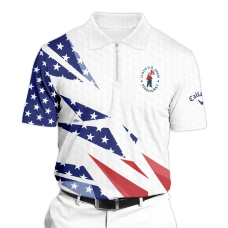 124th U.S. Open Pinehurst Callaway Zipper Polo Shirt Golf Pattern White USA Flag All Over Print Zipper Polo Shirt For Men